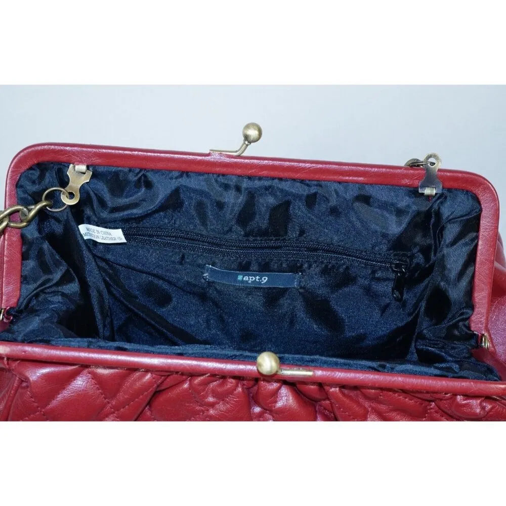 Apt. 9 Purse Red Quilted Handbag Clutch Metal Strap NEW - Image 5