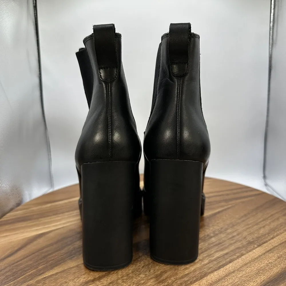 Steve Madden Revised Booties Chunky‎ Platform Black Leather Lug Sole Women's 10M - Image 2