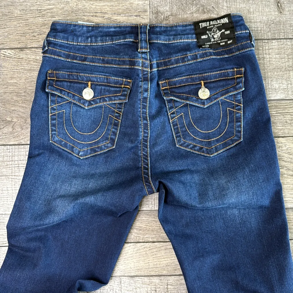 True Religion Becca Mid Rise Dark Blue Boot Cut Jeans - Image 6