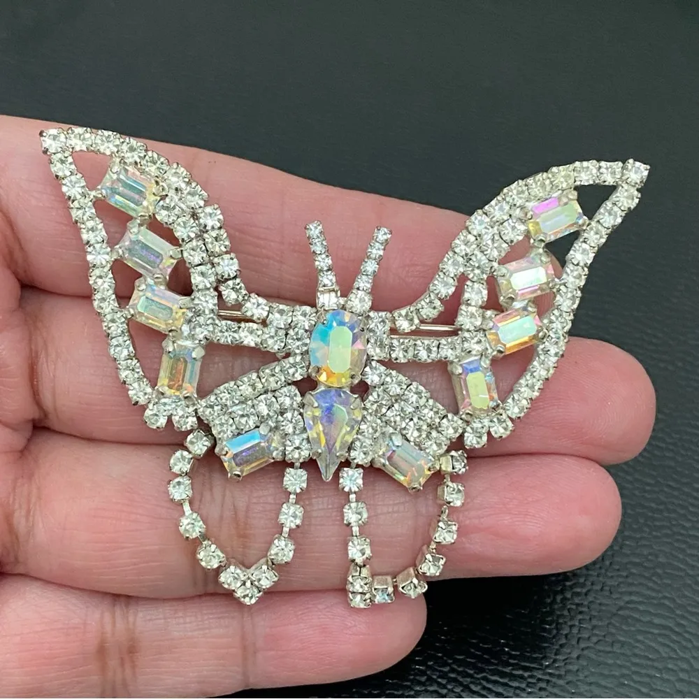 Vintage AB Crystal Rhinestones Articulated Bottom Silver - Image 2