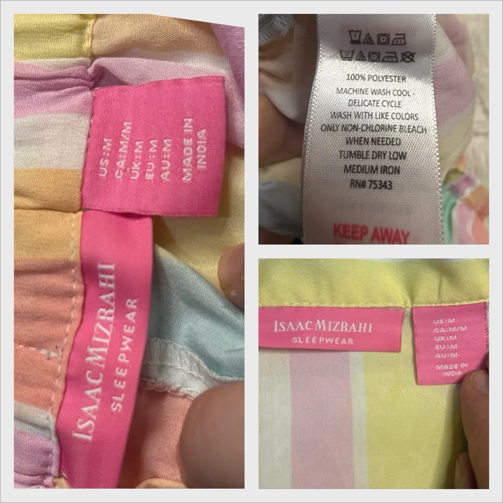 Isaac Mizrahi Pajama Set-  Size M Pastel Striped Silky Short Sleeve Shorts - Image 8