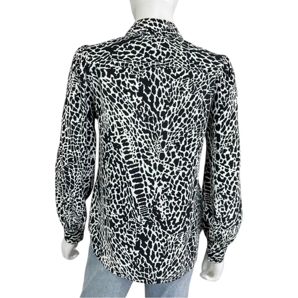 FRAME Black Animal Print Silk Button-Down Shirt Size XS - Image 3