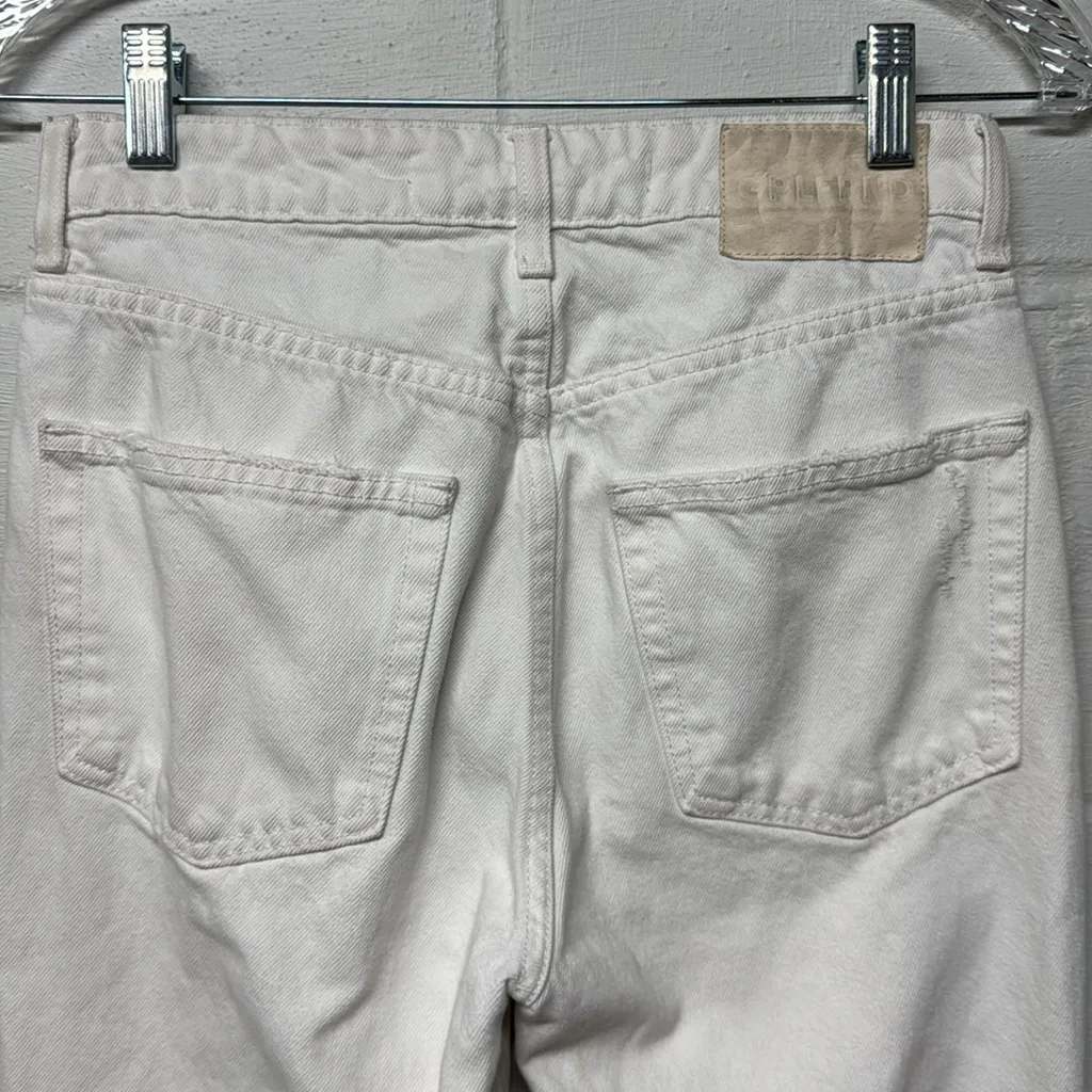 GRLFRND Brentwood Karolina High Rise Button Fly Raw Hem Straight Crop Jeans - Image 8