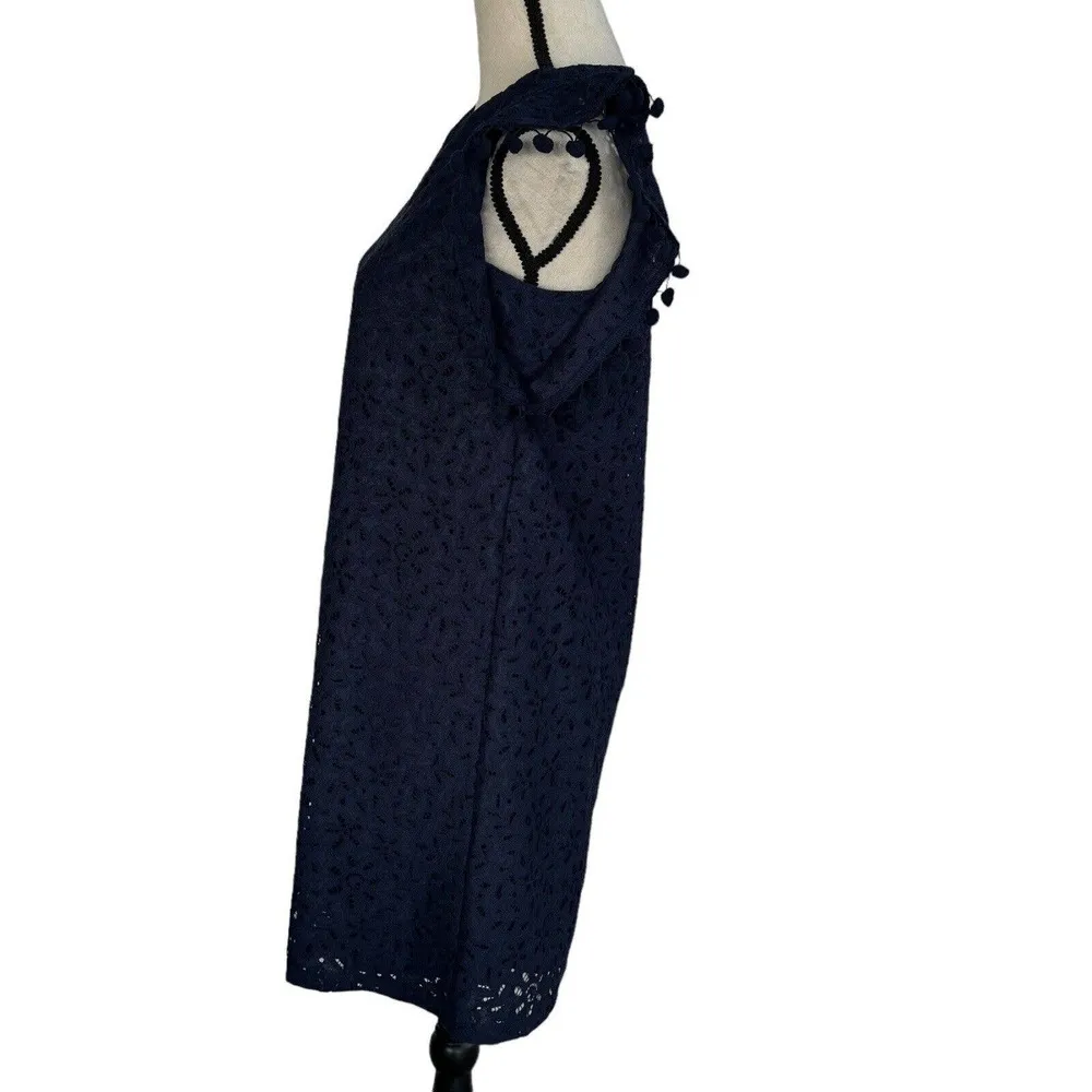 Charter Club Petite Small Mini Shift Dress Floral Lace Stretch V-Neck Navy Blue - Image 6