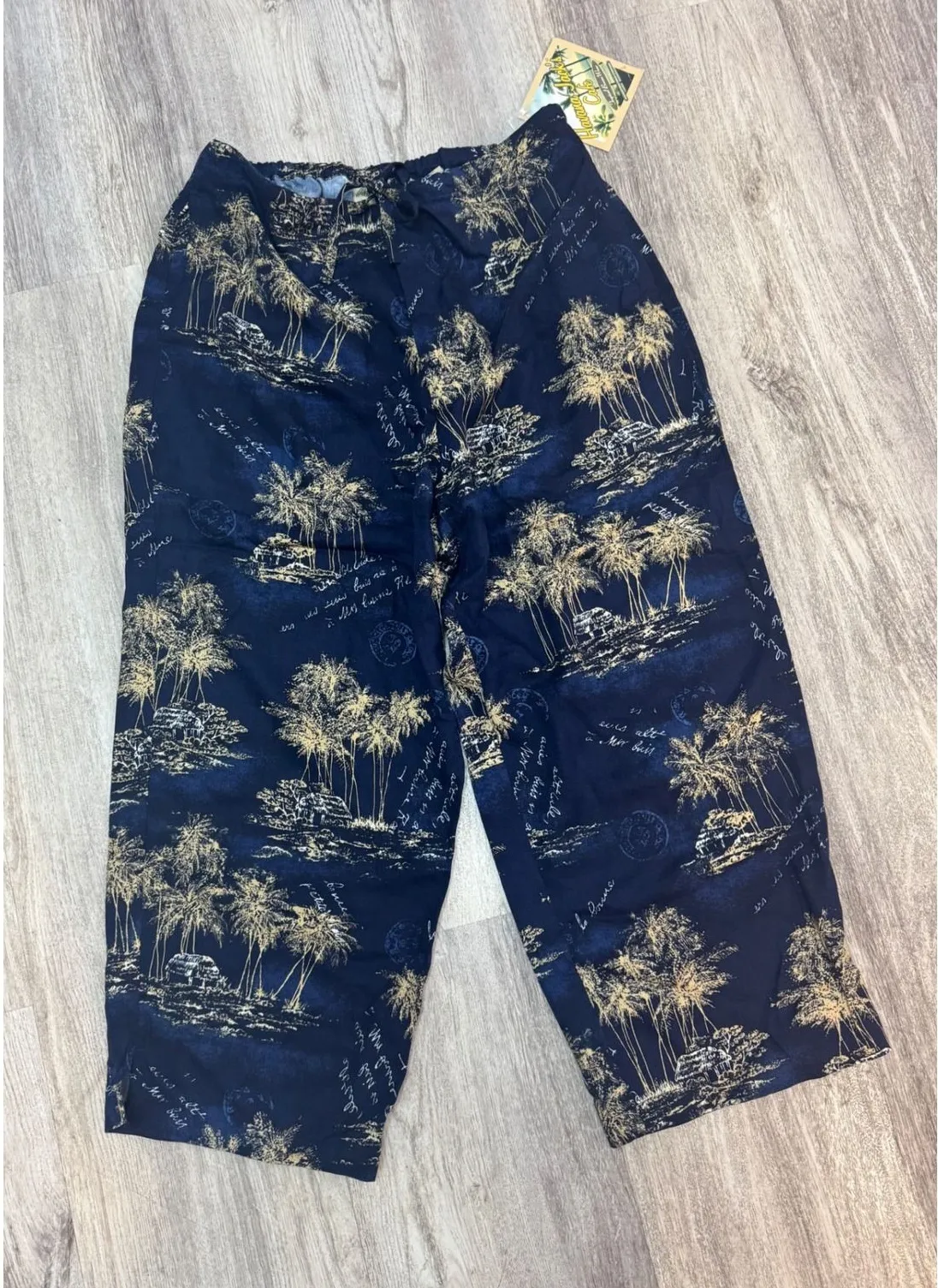 Havana Jacks Cafe Tropical Palm Tree Print Rayon Lounge Pants Womens Size L Blue Size L - Image 1