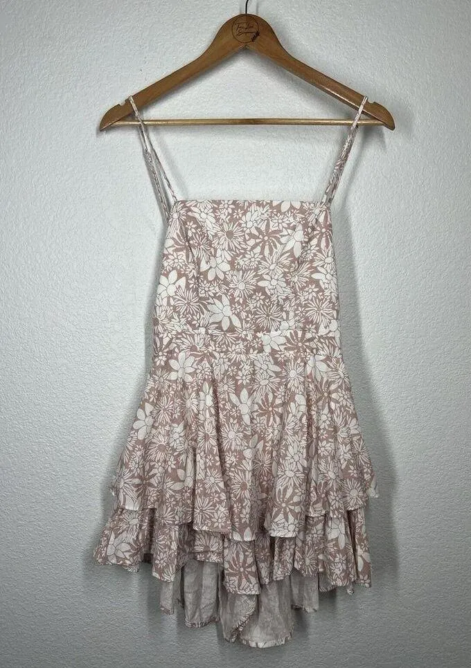 Selfie Leslie Alexandria Square Neck Tie Back Romper Small Floral Ruffled Pink - Image 3