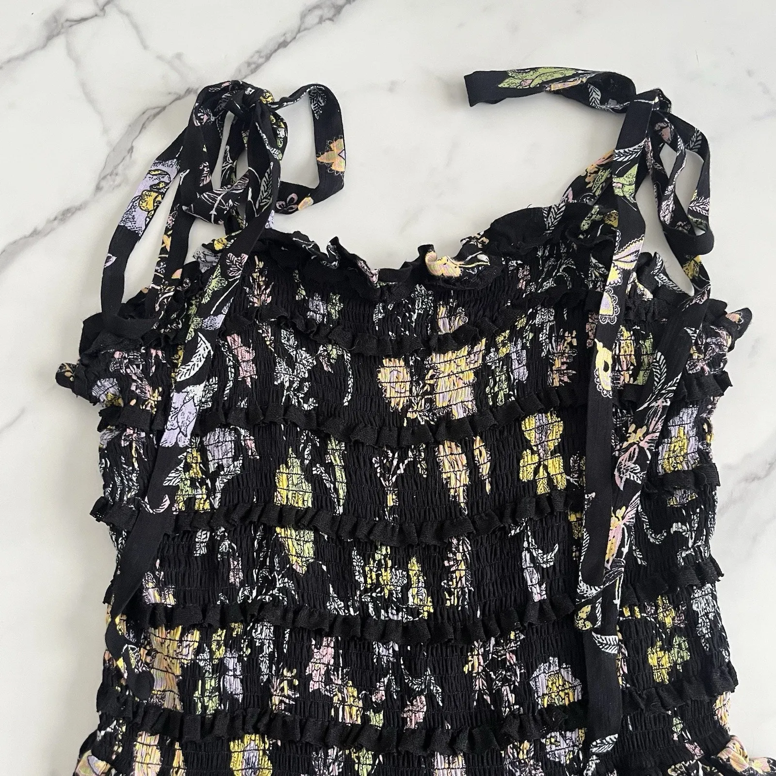 Free People Isla Black floral midi dress Milkmaid Prairie Romantic Festival Sz M - Image 7