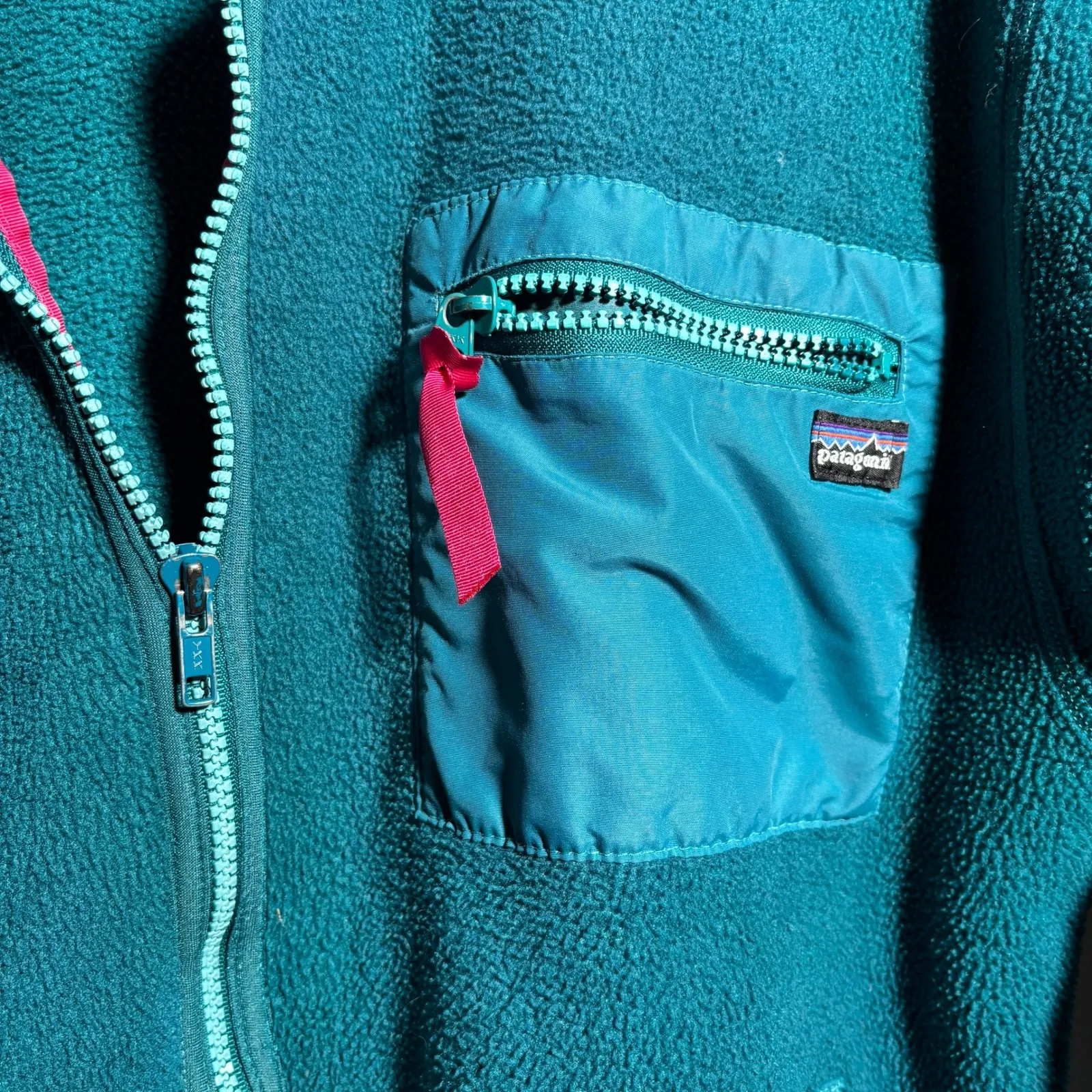 Vintage‎ 90s Patagonia Teal Green Blue Fleece Jacket USA Made Womens M Deep Pile - Image 4