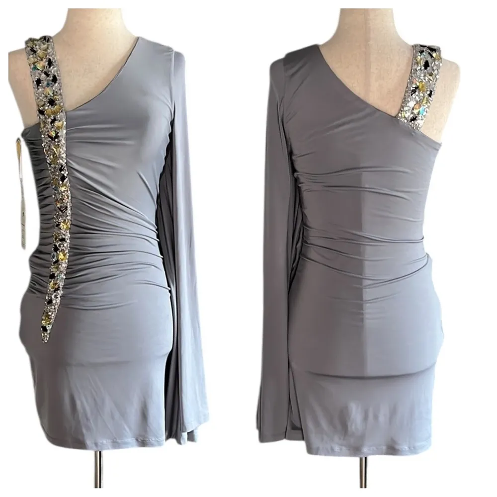Monash Appareal One Shoulder Bodycon Dress with Batwing Sleeve Gray Size undefined - Image 10