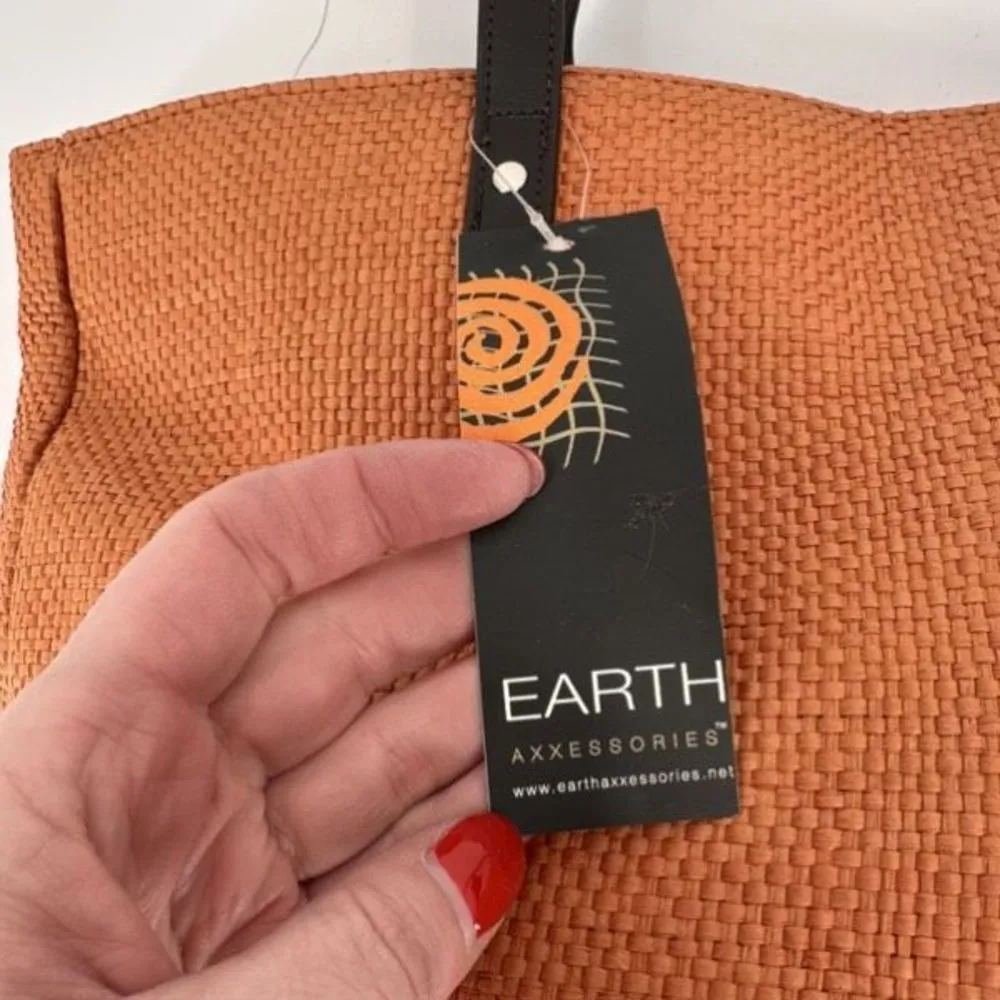 NWT Earth Axxessories Womens Woven Double‎ Handle Tote Shoulder Bag Burnt Orange - Image 7