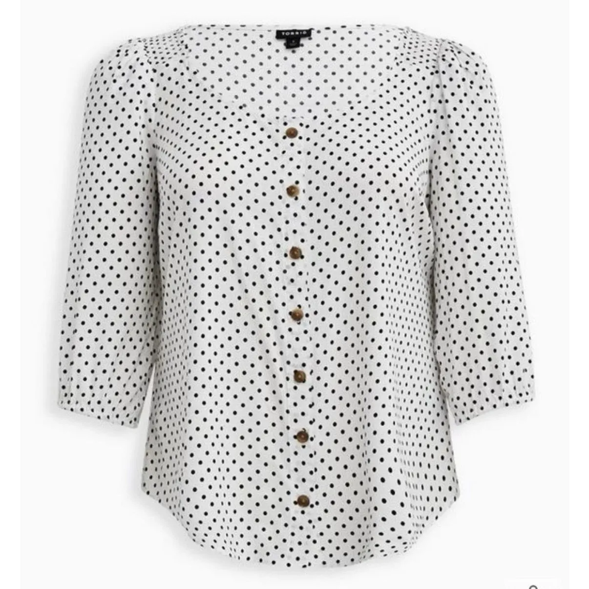 Torrid Black White Polka Dot 3/4 Sleeve Button Front Puff Sleeve Top Size 2X - Image 5