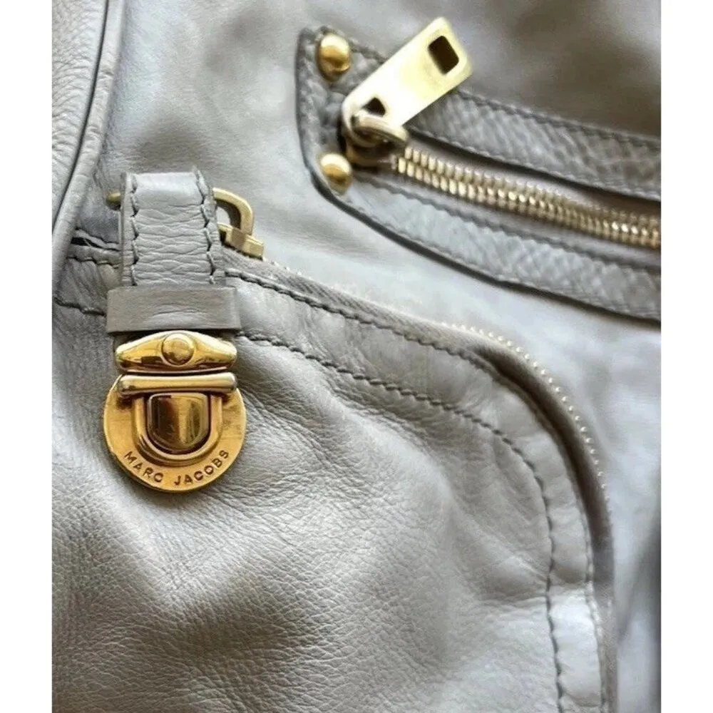 Vintage Marc Jacobs Christy Leather Gray Gold Handbag Iconic Shoulder Bag Purse - Image 13