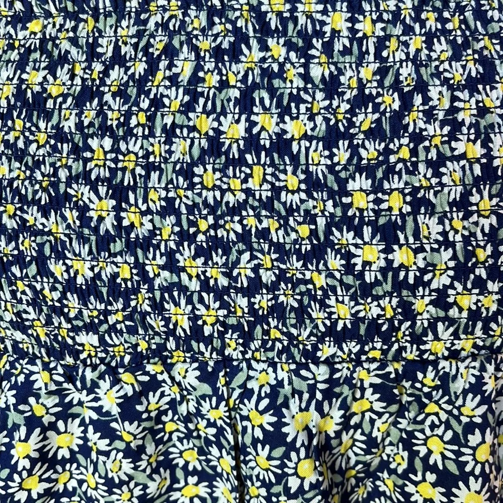 Planet Gold Midnight Blue Floral Long Sleeve Smocked Tiered Peplum Top Womens S - Image 6