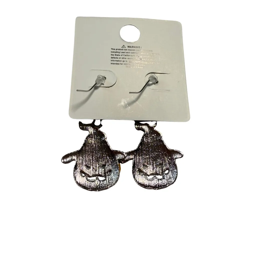 Halloween Pumpkin Witch Earrings Orange - Image 2