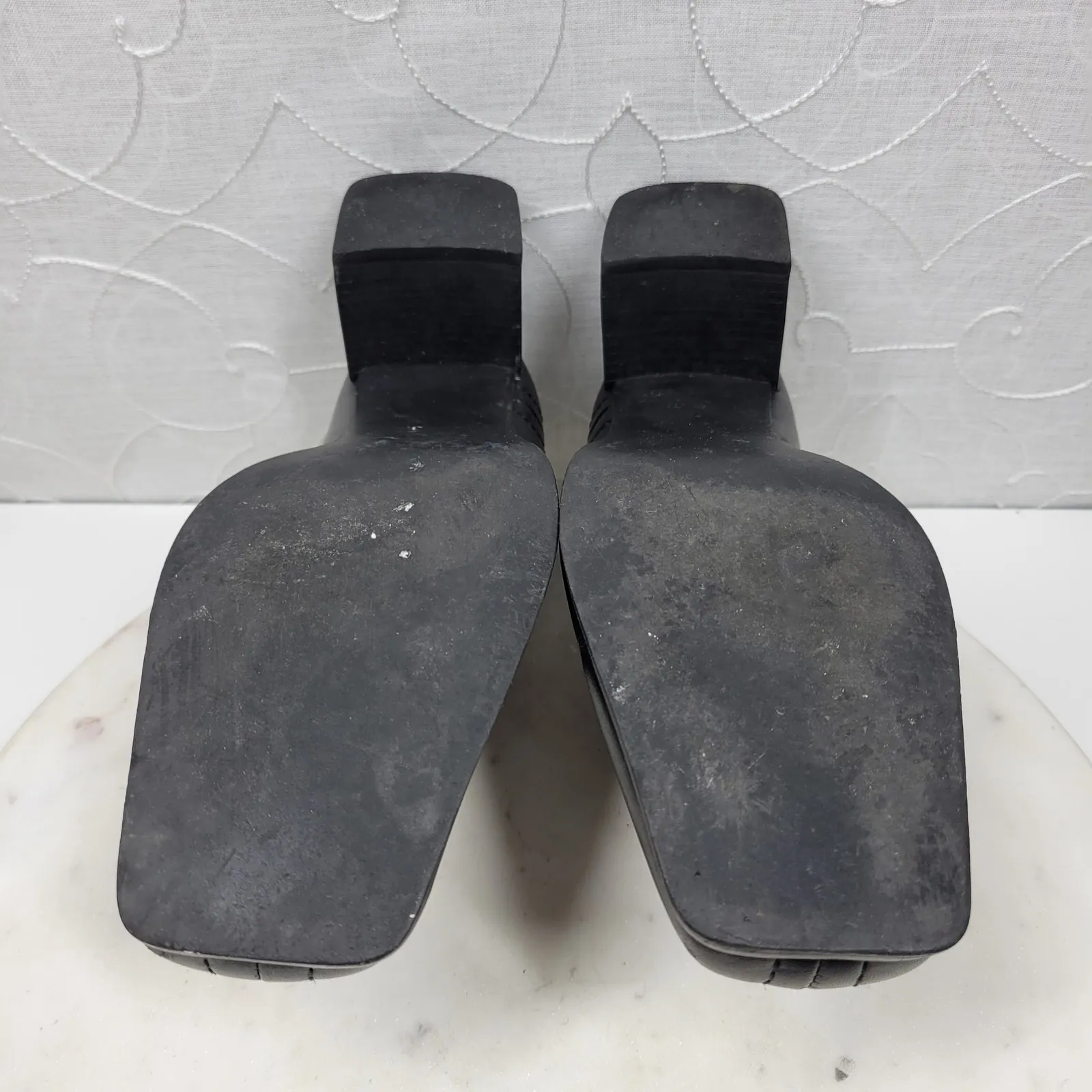 Naturalizer Stitch In Time Ankle Boots 7.5 Black Leather Chunky Heels Square Toe - Image 14