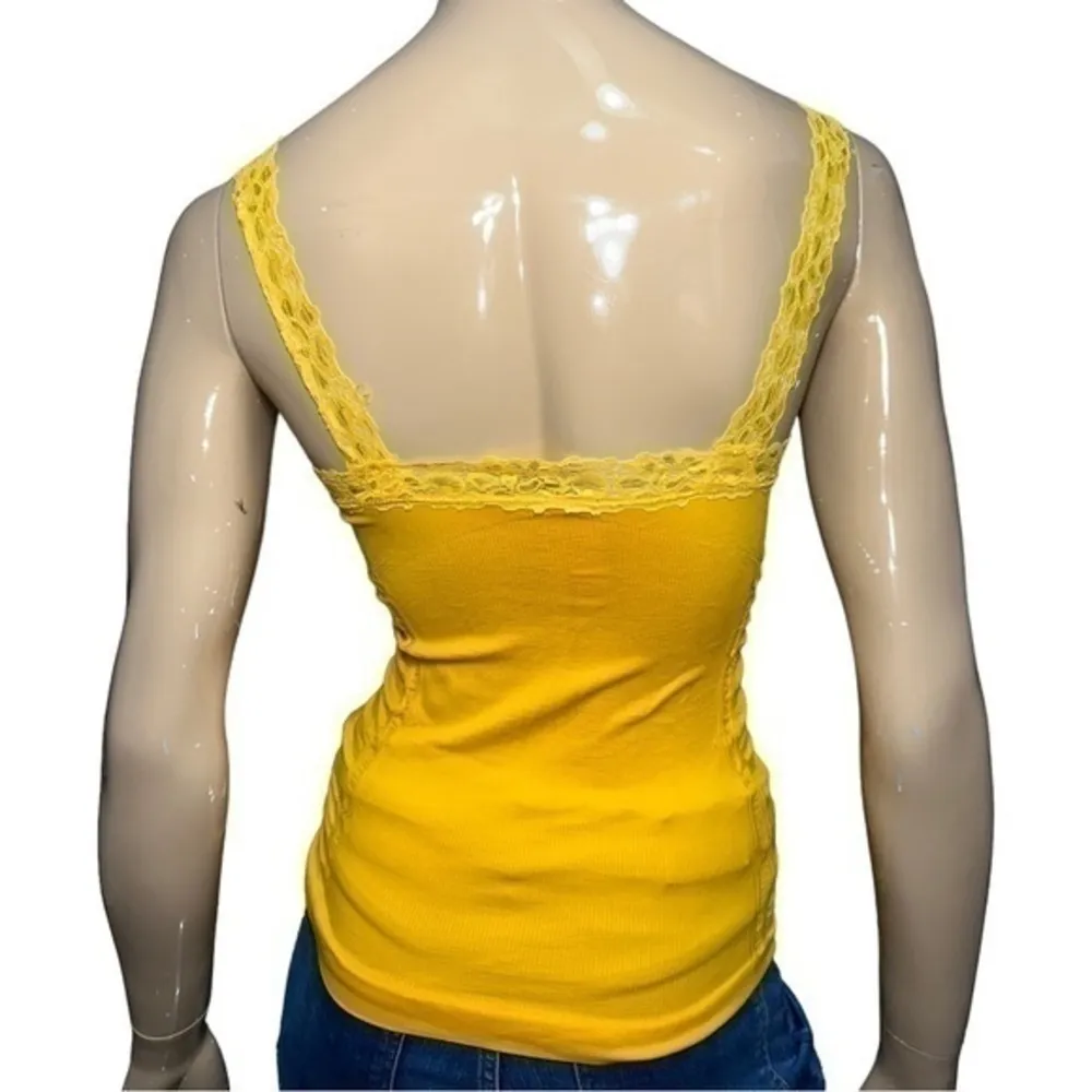 Tanco Women’s One Size Marigold Gold Yellow Stretch Lace Trim Tank Top - Image 3