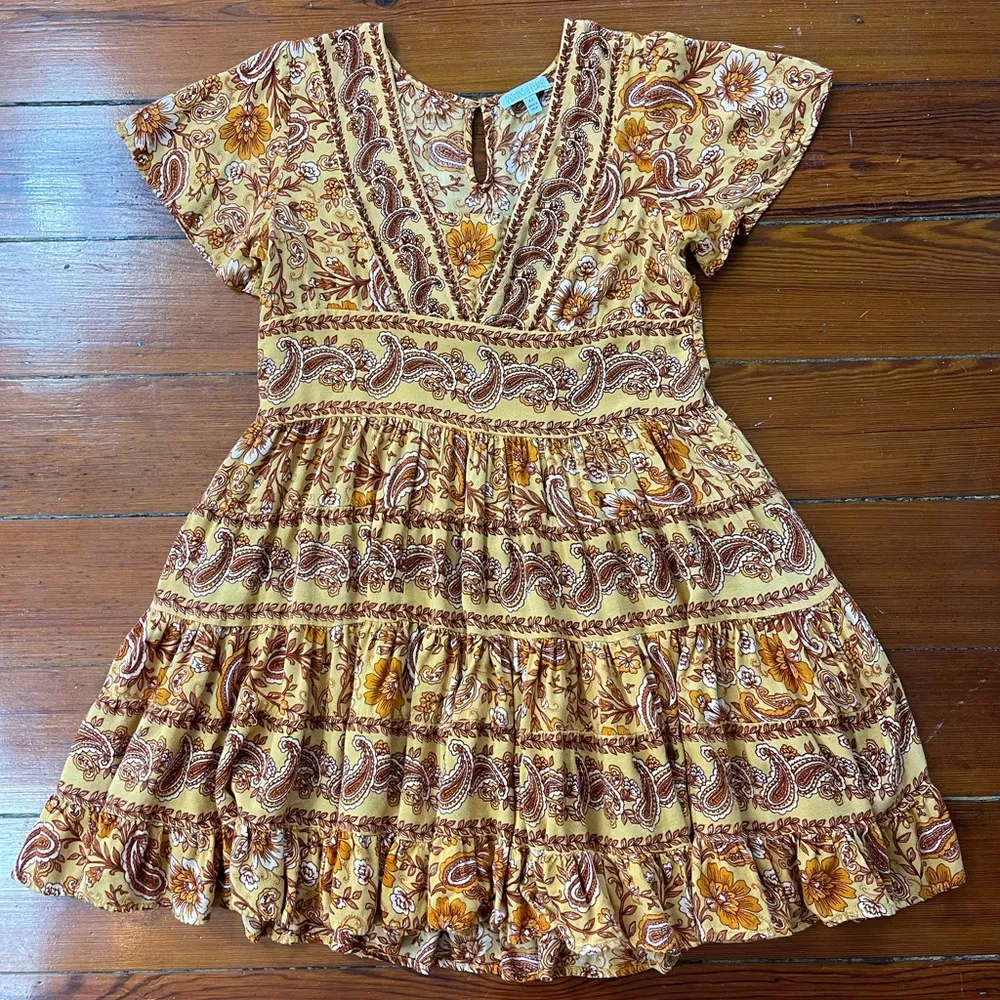 Patrons of Peace Toluca Border Print Flowy Mini Dress ~ Size XS 💛🍄 - Image 6