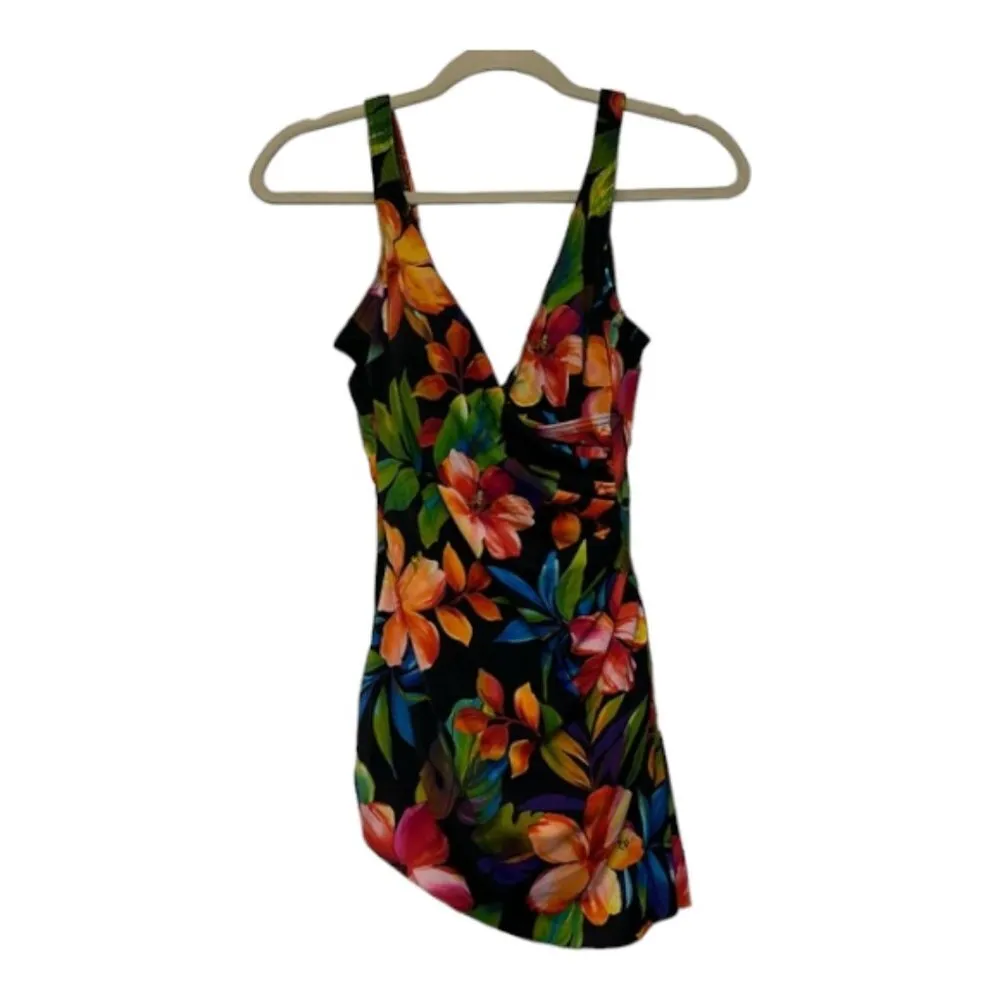 Miraclesuit Tropical Black Floral Swimsuit Swimdress Size XS/SML EUC #7743 - Image 2