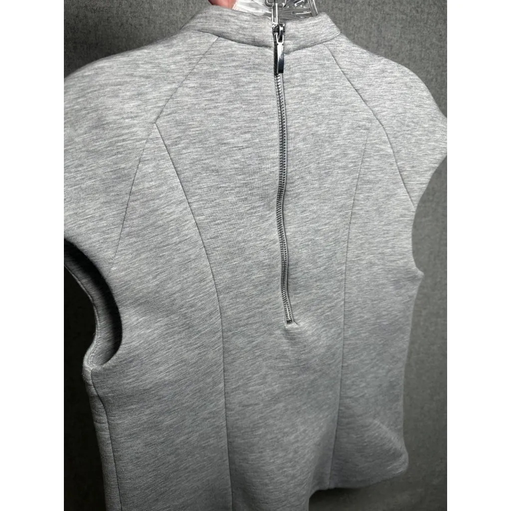 Zara Medium Womens Top Sweatshirt Heather Gray Cap Sleeve Zip Pockets Zip Back - Image 10