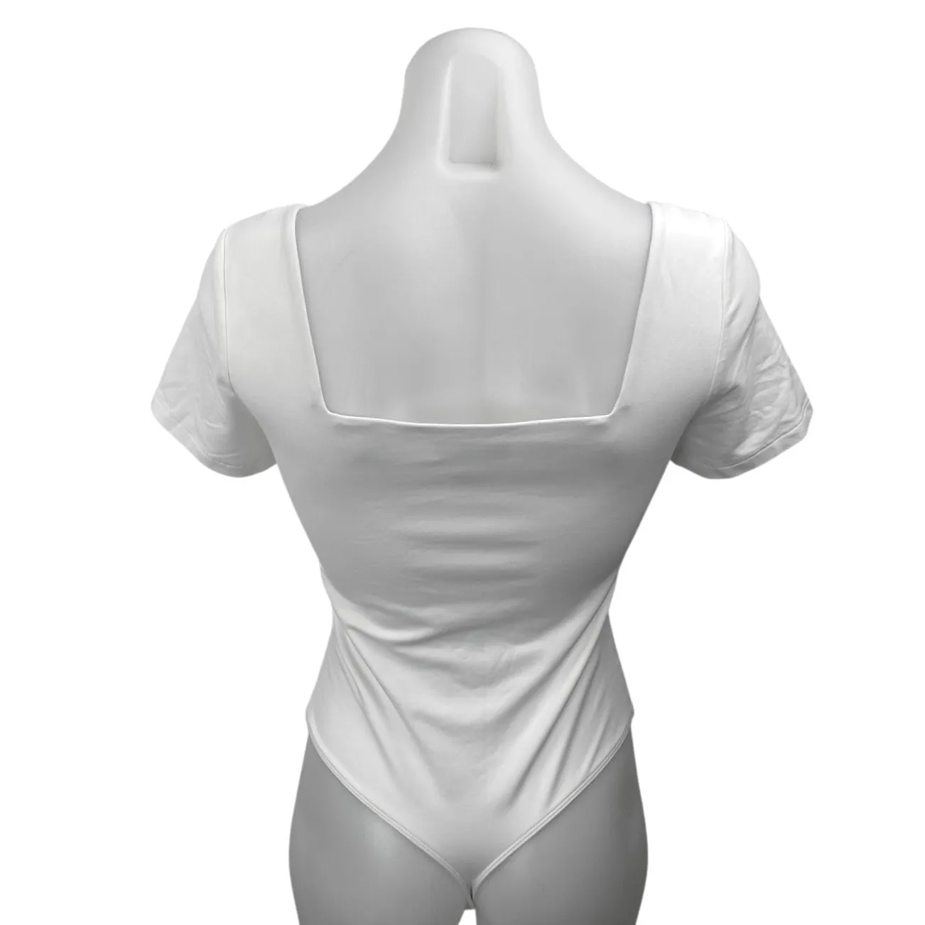 Aritzia Babaton White Short Sleeve Square Neck Tee T-Shirt Thong Bodysuit Top M - Image 2