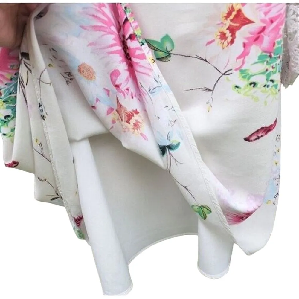 EUC Davi and Dani Mini Dress, Floral Print, Lace Detail, Cream with Pink Floral - Image 6