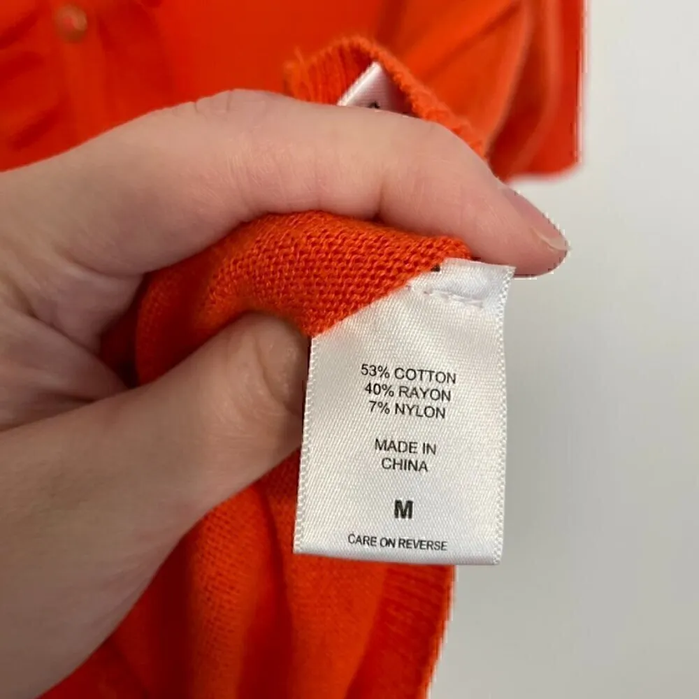 NEW YORK & COMPANY NY&CO Solid Orange Ruffle Short Elbow Sleeve Cardigan Sweater Size M - Image 8