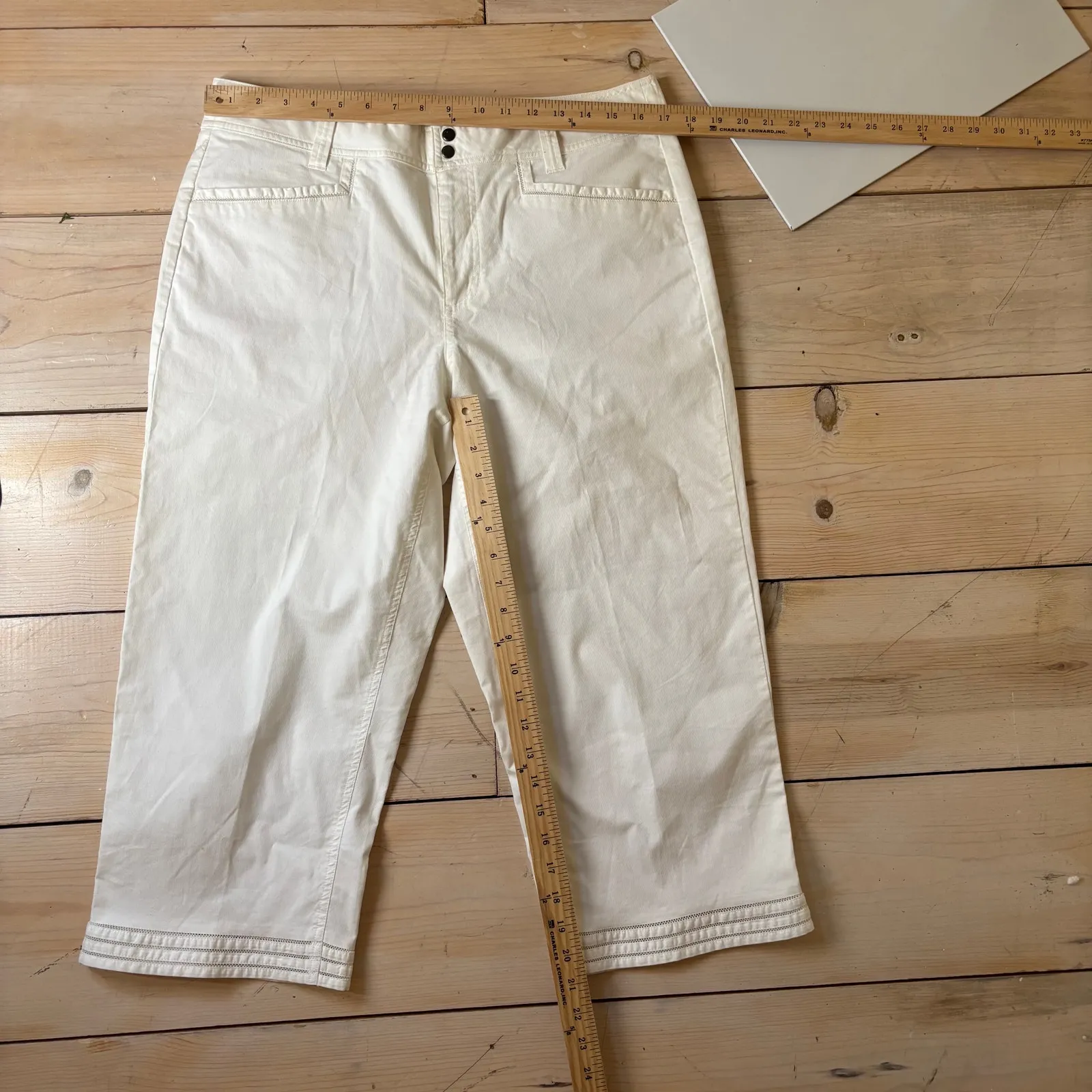 Coldwater Creek NWOT Women's White Cropped Cotton Blend Pants Size 12 - Image 5