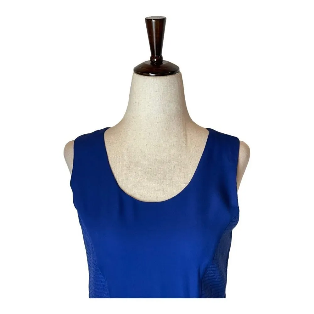 Parker Royal Blue Silk Sleeveless Scoop Neck Fit And Flare Mini Dress Size M‎ - Image 3