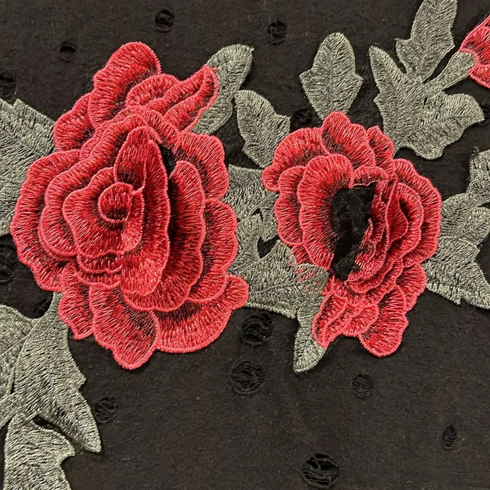 Local Lab Women's  T- Shirt Sz s Rose Embroidered Factory Distressed Holes Black - Image 2