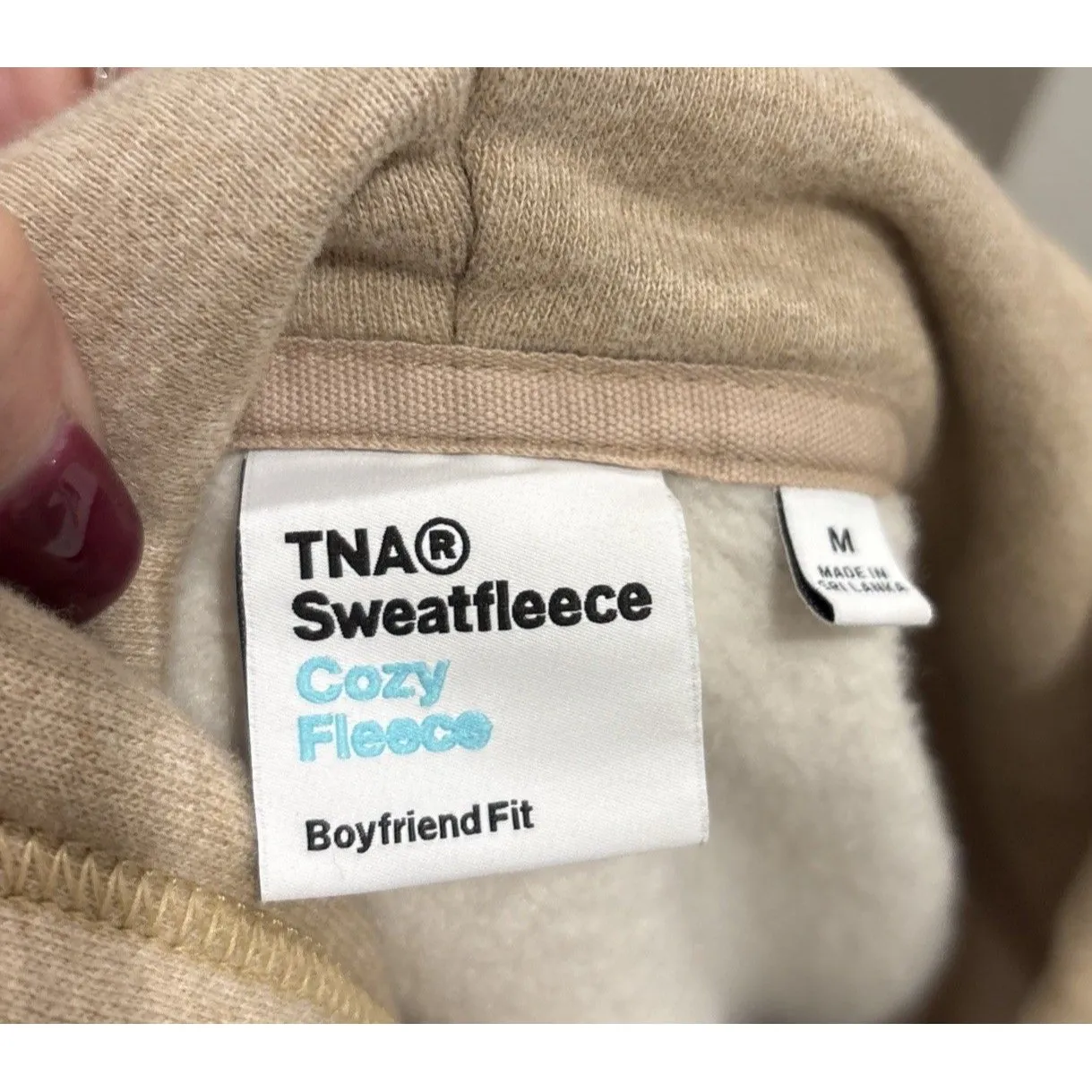 TNA Aritzia Cozy Fleece Boyfriend Fit Hoodie Women’s M Tan Size M - Image 5