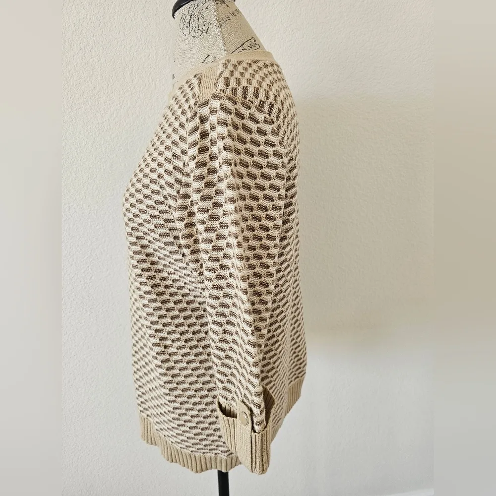 Karen Scott  Beige Patterned Sweater Quarter Sleeves High Neck Cotton Size L - Image 3