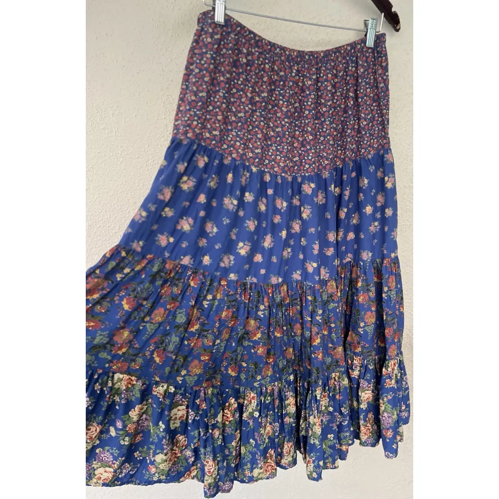 VTG Karen Kane Floral Tiered Maxi Skirt M Broomstick Cottage Prairie Lagenlook - Image 2