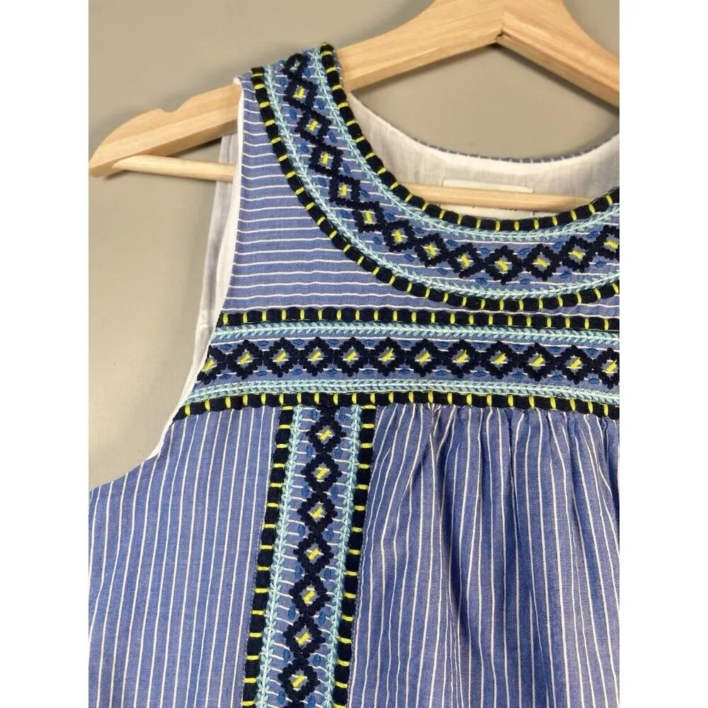 Vineyard Vines Yarn Dye Stripe‎ Embroidered Shift Dress Size XS Blue Sleeveless - Image 4