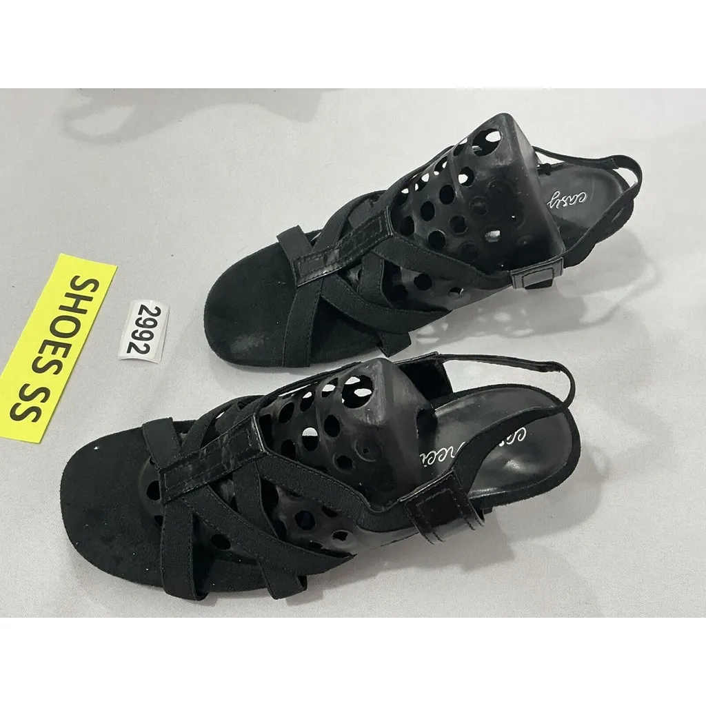 Womans Easy Spirit 40-6501 Size 7.5 W Black Strappy Elastic Heel Sandals - Image 3