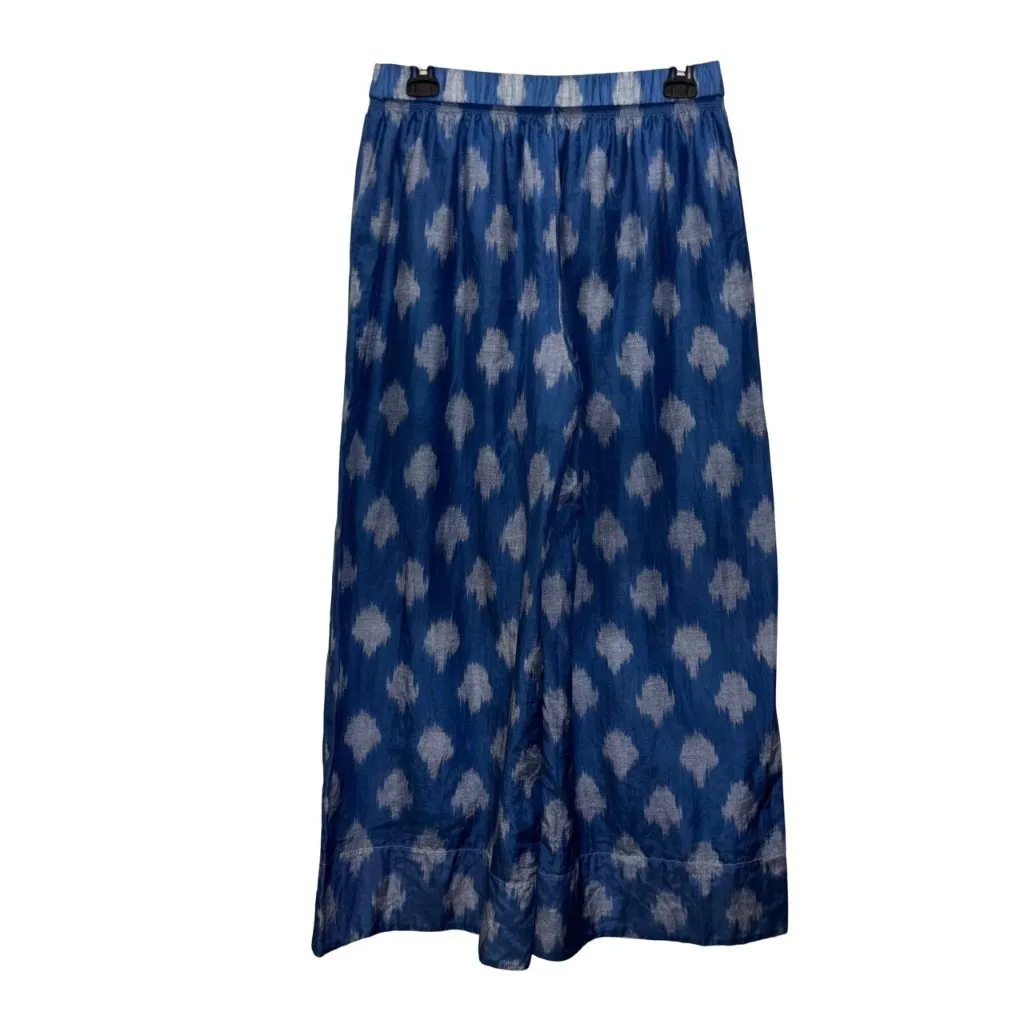 Theory Smocked Culotte Wide Leg Crop Pant In Spot Ikat Lawn Blue/White Size M - Image 3