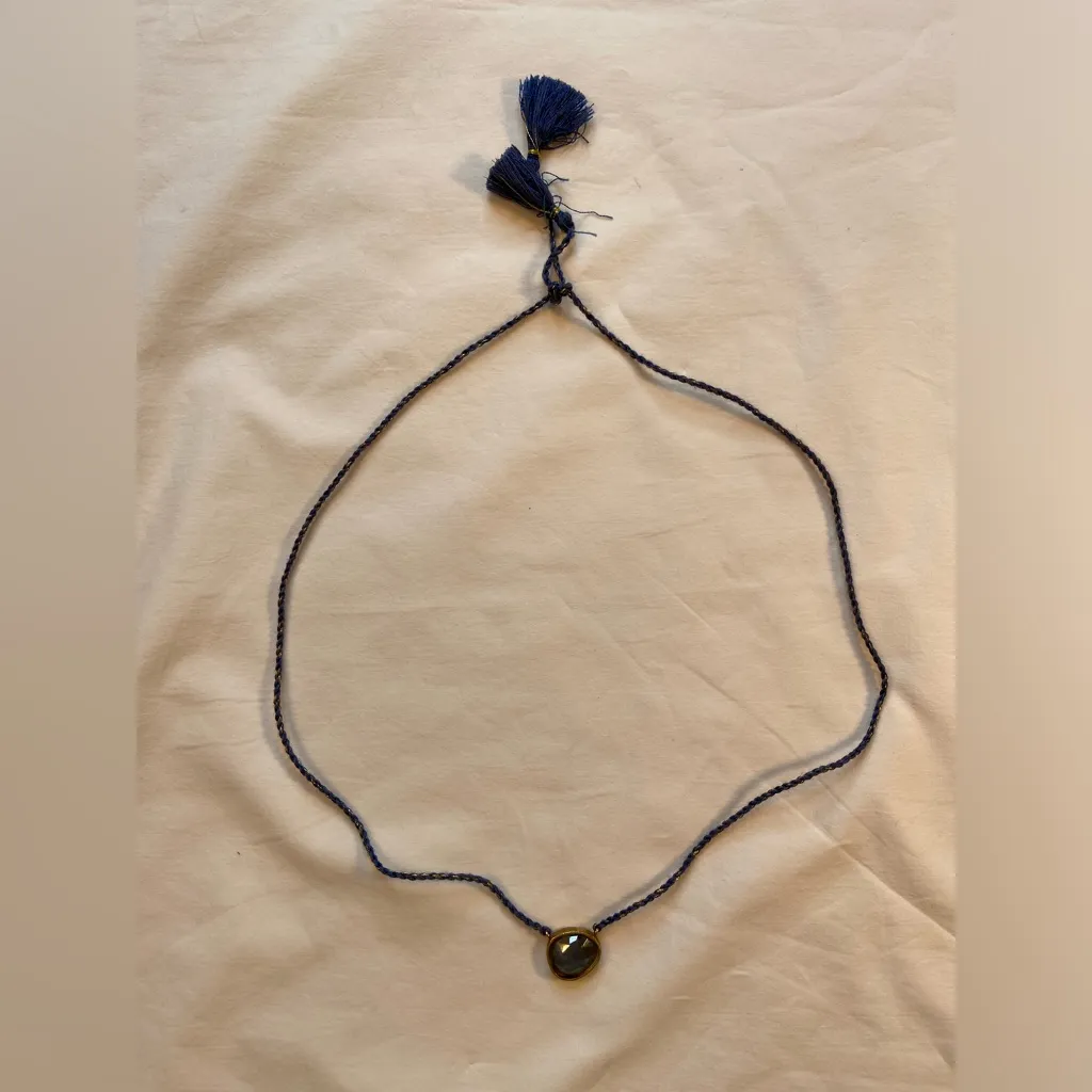Blue‎ Stone necklace on blue adjustable rope with tassels - Image 7