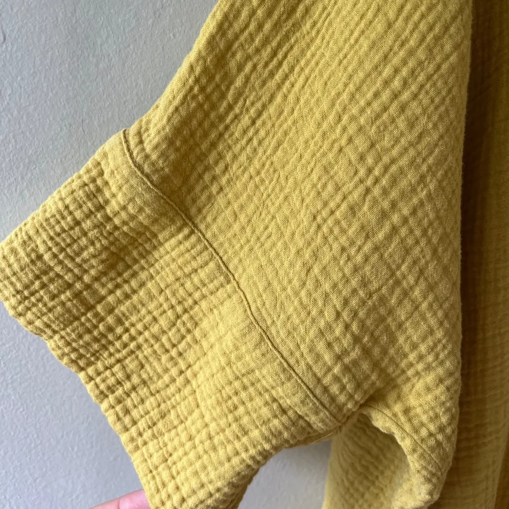 Joie Sz L Oversized Gauze Mustard Tunic Blouse‎ Cotton Short Sleeve V Neck - Image 6