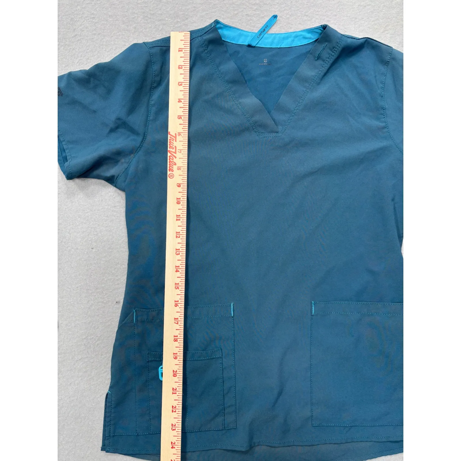 Carhartt Scrub Top V-Neck Teal Blue Medical Uniform Workwear‎ Top Size S - Image 8