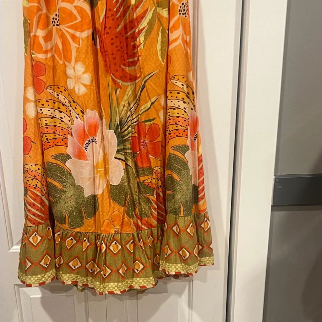 Z&L Europe Vibrant Floral Halter‎ Delia Maxi Dress large. Orange - Image 4