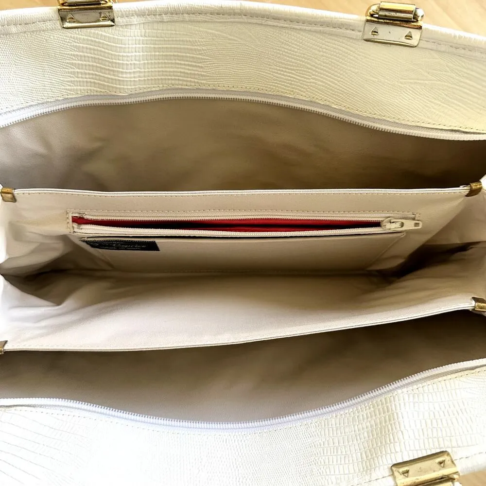 VTG Caprice Patchwork Handbag Snakeskin Leather Retro Ostrich Embossed White - Image 3