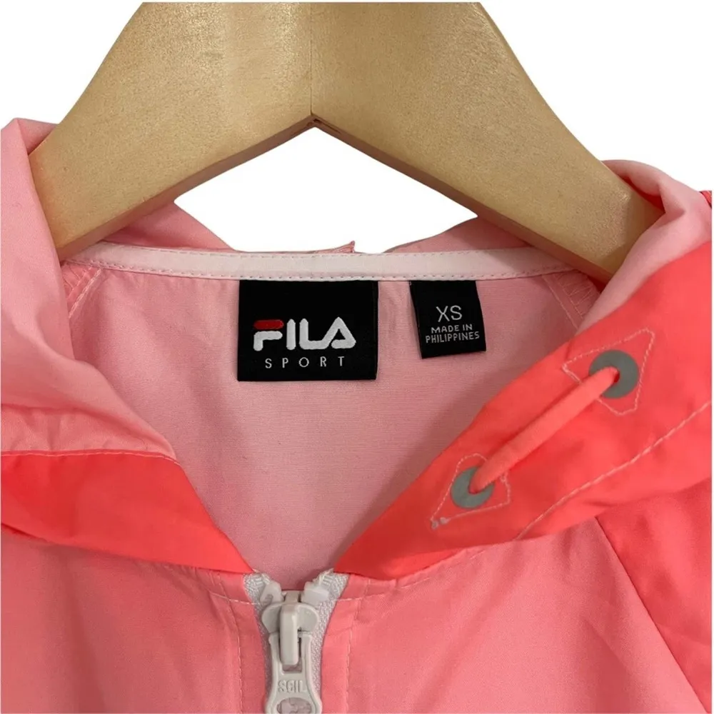 FILA Sport Windbreaker Jacket Ombre Neon Hooded Zipper Lightweight Rain XSmall - Image 3