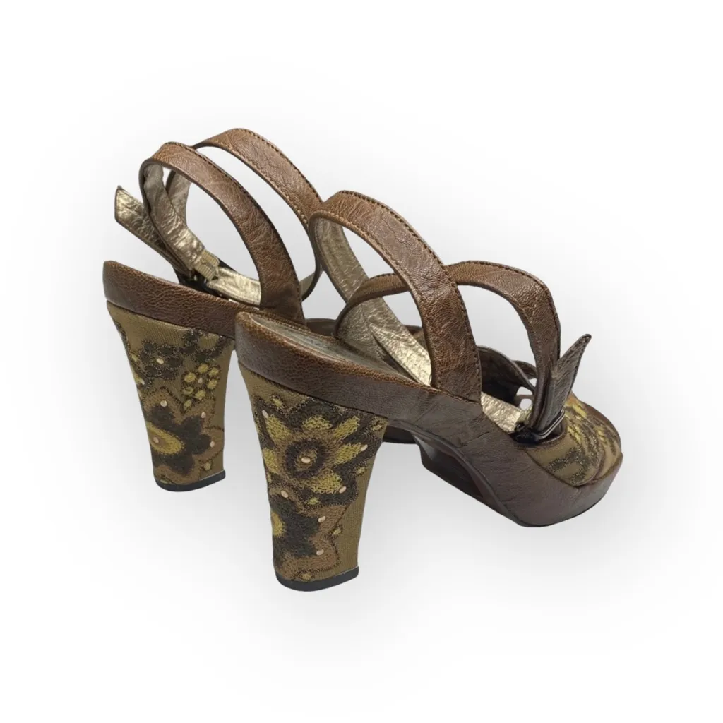 Kenneth Cole ❁ Afterflower Ankle Strap Embroidered Leather Heels ❁ Brown ❁ 9M ❁ - Image 3