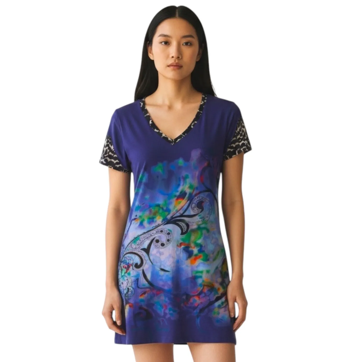 ETRO Bundle of 2 Women’s Y2K Art Print Short Sleeve vneck Mini Dresses Blue - Image 4