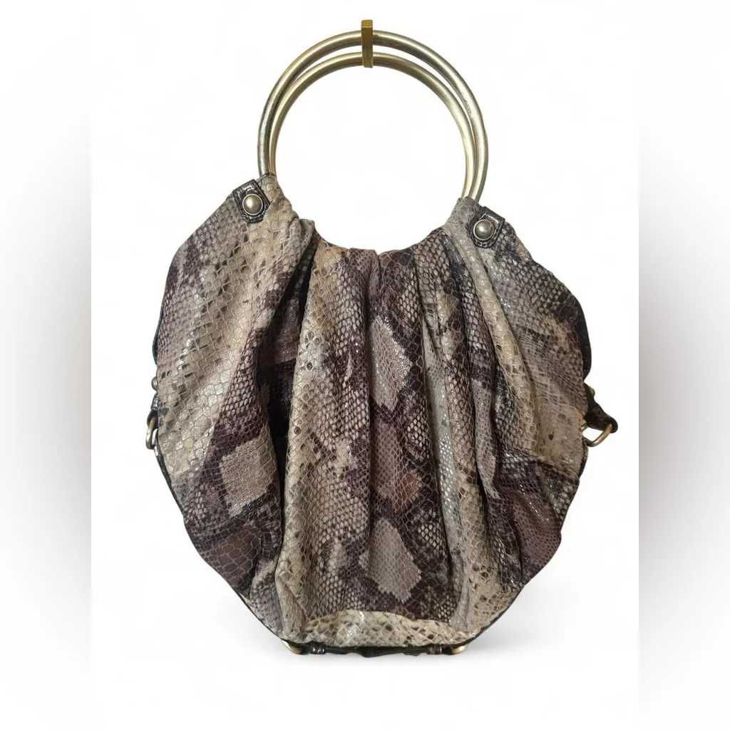 Marciano by Guess Snakeprint Ring Handle Purse Gold Hardware Neutral Brown Gray - Image 2