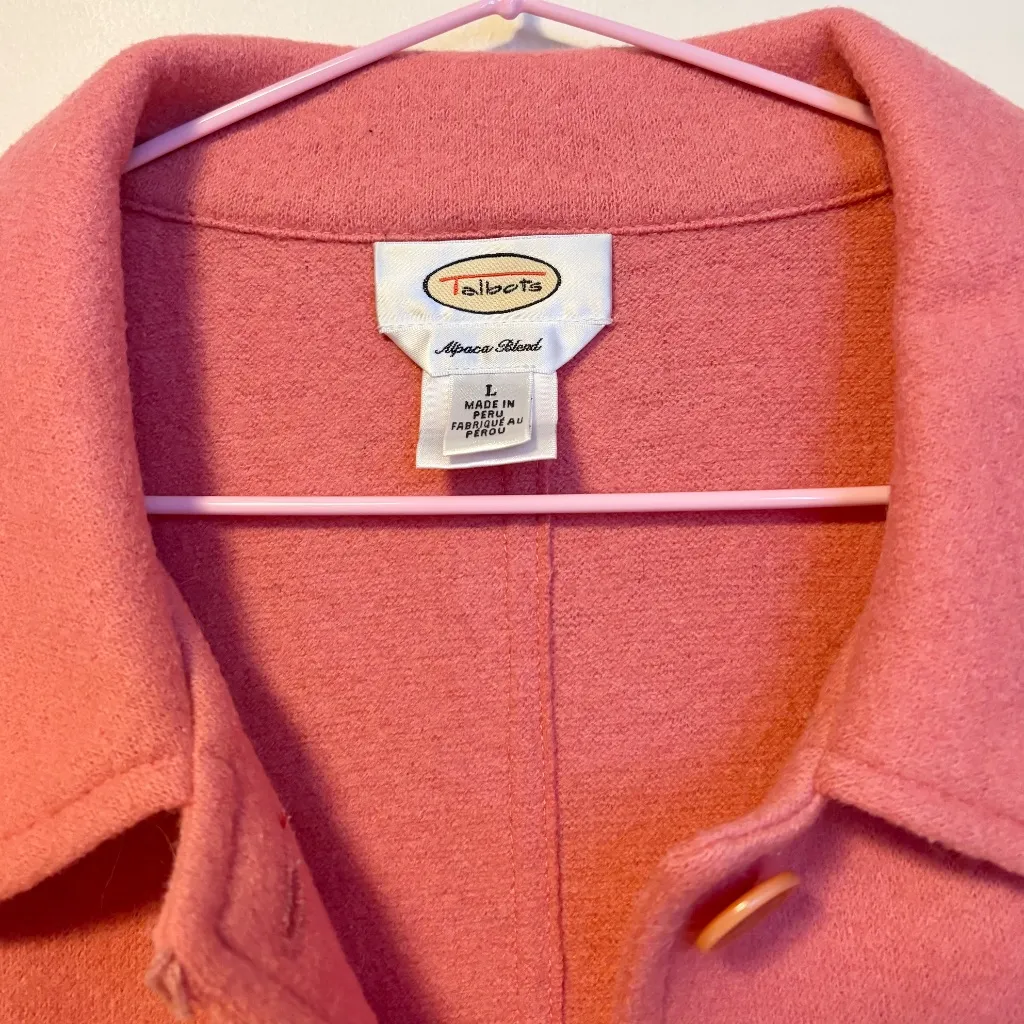 Talbots Wool Alpaca Collared Sweater Blazer Peacoat Jacket Orange Womens Large - Image 3