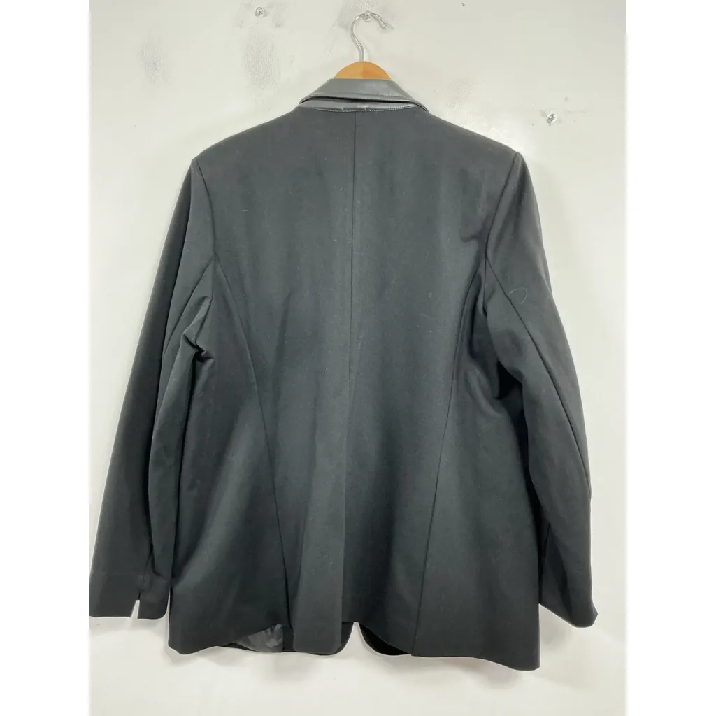 Womans Ann Klein 1 Button Long Sleeve Blazer Black XL Faux Leather Collar NWT - Image 2