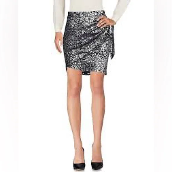 IRO Paris Black Metallic Silver Brocade Animal Print Mini Skirt Size 36 Glitter - Image 3