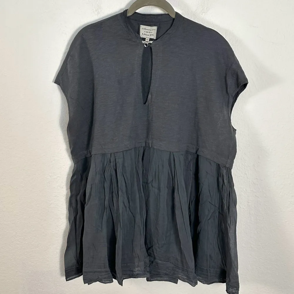 Alessia Santi Italian Subversive Artsy LagenLook Lightweight Peplum Top Large 40 Gray - Image 6