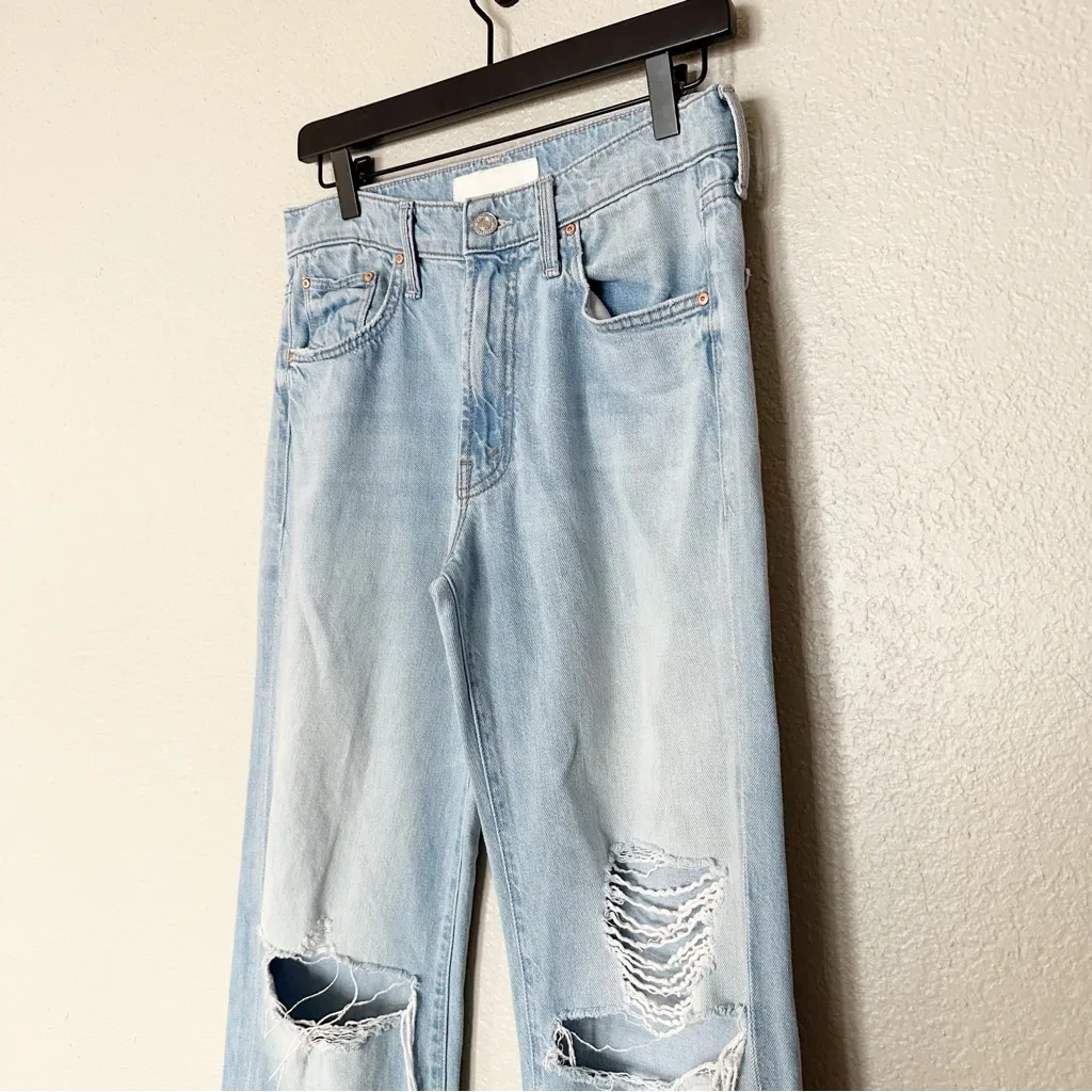 Mother‎ Jeans The Mid Rise Rambler Zip Flood Ripped Off Distressed Light Wash 27 Blue - Image 3