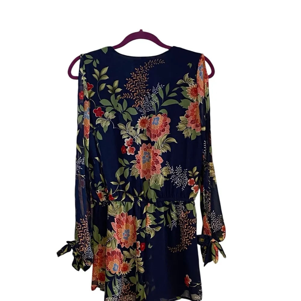 Lulus Run Away With Me Navy Blue Floral Print Long Sleeve Romper - Image 12